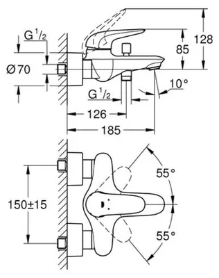 Produktbild von Grohe Einhebel-Wannenbatterie Eurostyle 23726 Wandmontage eigensicher chrom