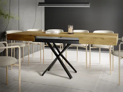 Produktbild von Couchtisch Höhenverstellbar und Ausziehbar Cavetta X - Wohnzimmertisch Esstisch Multifunktionstisch 120-200/80/27-76 cm Lancelot Eiche