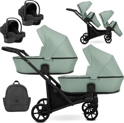 Image de Kunert BRAV DUO 3 en 1 poussette double avec 2x Cosmo coques bébé en menthe et jaune