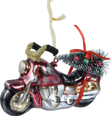 Produktbild von Christbaumschmuck Glas 12cm Motorrad Weihnachtskugeln mundgeblasen rot