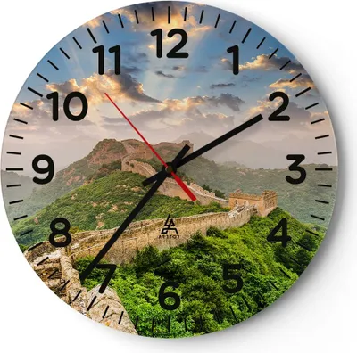 Produktbild von Wanduhr - Rund - Glasuhr - Wand Berg asiatisch china - 30x30cm - Schleichendes Uhrwerk - Lautlos - zum Aufhängen bereit - Dekoration Modern - Wanddekoration aus Glas - C4AR30x30-3069