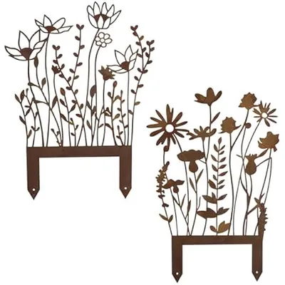 Produktbild von 2 Stück Gartenstecker Rost Blumenstecker Gartendeko Rost Deko für Draußen Gartenstecker Metall Rostoptik Dekoration Gartenfiguren Zubehör Blumen für Garten Rasen Hof Balkon Blumentopf