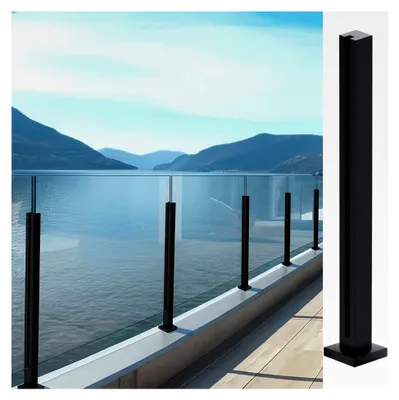 Produktbild von Glasgeländerpfosten, 100 cm – Glasklemme aus Edelstahl für 0,8–1,2 cm dickes Balkonglas für Stufen, Garten, Terrasse, Treppe, Schwarz