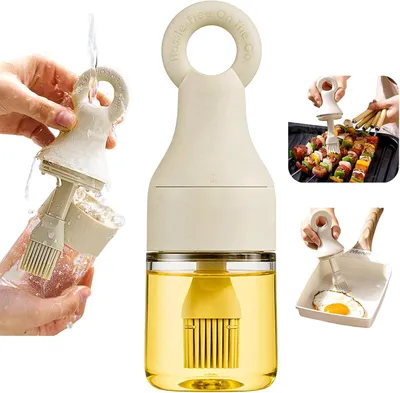 Imagen del producto de Botella pulverizadora de aceite con cepillo de silicona, 100 ml, fabricada en vidrio de borosilicato, ideal para asar a la parrilla y cocinar