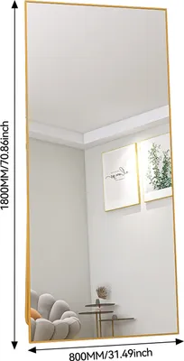 Produktbild von Ganzkörper-Schminkspiegel, rechteckig, 180 x 80 cm, zum Aufhängen oder Aufstellen, Gold