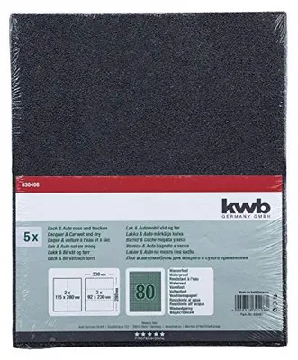 Zdjęcie produktu dla kwb 830408 Papier ścierny ziarnistość 80 (dł. x szer.) 280 mm x 230 mm 5 szt
