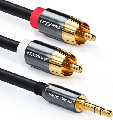 Produktbild von deleyCON 3m Klinkenkabel Cinch Kabel 3,5mm Klinke zu Cinch RCA Stereo Audio Kabel 1x Klinkenstecker auf 2x RCA Cinch Stecker Metallstecker - Schwarz