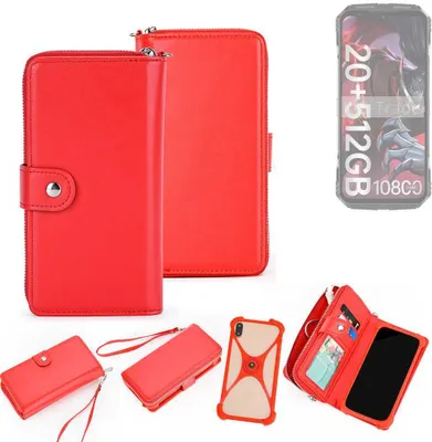 Produktbild von K-S-Trade 2in1 Schutzhülle Portemonnee Handyhülle mit Bumper kompatibel mit Doogee S118 Hülle Case Etui Geldbörse Smartphone rot (1x)