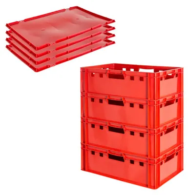Produktbild von Fleischkiste E2 mit Deckeln Fleischkiste Rot Fleischerkiste Fleischkisten Kiste Fleischkiste Eurobox Lebensmittelecht 60 x 40 Metzgerkiste Auswahl Kingpower, Anzahl:4