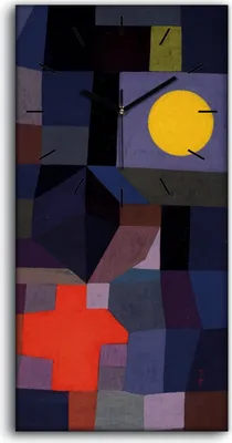 Produktbild von Wohnzimmer-Bild Leinwand Uhr Geräuschlos Kunstdruck 30x60 Feuer bei Vollmond - schwarze Hände