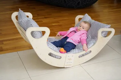 Immagine prodotto di Dondolo Montessori con cuscino XXL, grande sedia pieghevole in legno per bambini, PL