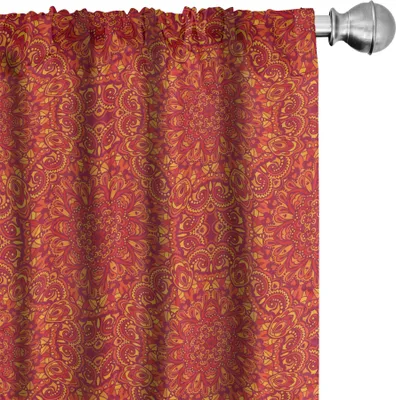 Produktbild von ABAKUHAUS Red Mandala Vorhänge, Gardinen, Östliche Stammesmotive Arabesque Ornamente Warme Töne Florale Symbolen Muster, 2 Stück 75 x 245 cm, Lila Senf orange