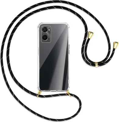 Produktbild von Handykette Backcover-Schutzhülle mit Band (Metall goldfarben) für Oppo A76 - schwarz/gold