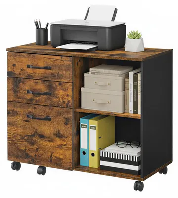Obrázek produktu pro Mobilní archivní skříňka se 3 zásuvkami a přihrádkami | Vintage, hnědá a černá barva | 80x40x66 cm