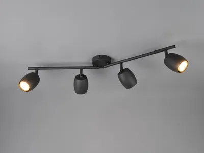 Produktbild von LED Deckenstrahler mit 4 schwenkbaren Spots aus Metall Schwarz, Breite 70,5cm