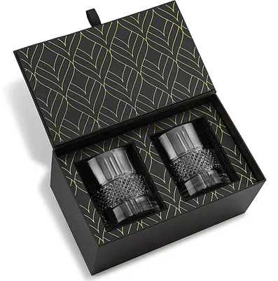 Obrázok produktu pre Sada dvoch sklenených pohárov na whisky, vyrobených z krištáľu, v luxusnej darčekovej krabičke
