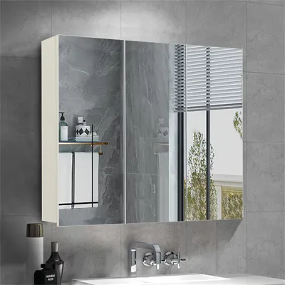 Produktbild von CLIPOP Badezimmer Spiegelschrank, Wandmontage mit Verstellbare Ablagen, 3 Türen, Weiß