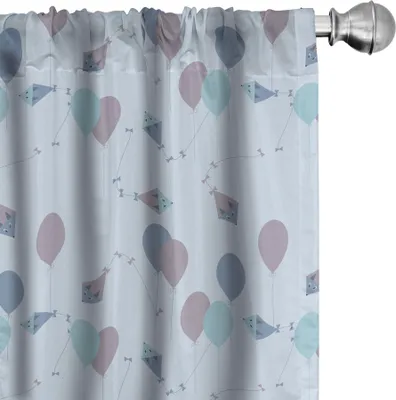 Produktbild von ABAKUHAUS Kites Vorhänge, Gardinen, Tierdrachen, die in den Himmel mit Ballon-Babyparty-Karikatur fliegen, 2 Stück 75 x 225 cm, Getrocknete Rose Babyblau