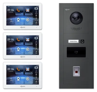 Produktbild von Goliath IP-Video-Türsprechanlage GL-IPH140M für 1 Familie – Fingerprint, RFID : 3 Monitore : 7 Zoll Weiß : Anthrazit : Unterputzdose Monitor Anzahl: 3 Monitore Monitor Farbe: 7 Zoll Weiß Montage: Unterputzdose Türklingel Farbe: Anthrazit