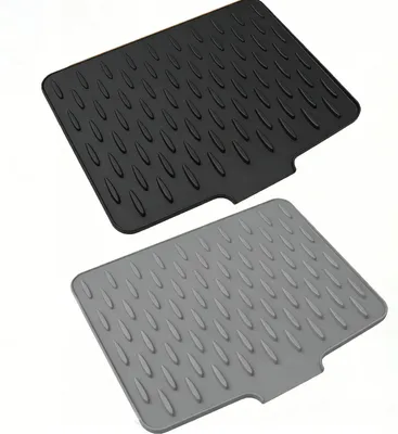 Produktbild von Silikon-Abtropfmatte im 2er-Set, faltbare Geschirr-Abtropfmatte mit Rillenstruktur, 40×32cm für Spüle und Küche, rutschfest, hitzebeständig und lebensmittelecht, mit Ablauföffnung