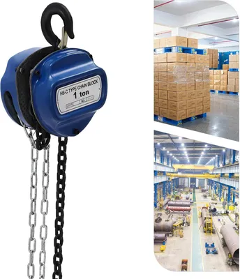 Produktbild von Kettenzug - Kettenflaschenzug - 1000 kg Tragfähigkeit - G80 Manganstahl - 6 mm Kette - 4 m Hubhöhe - Blau