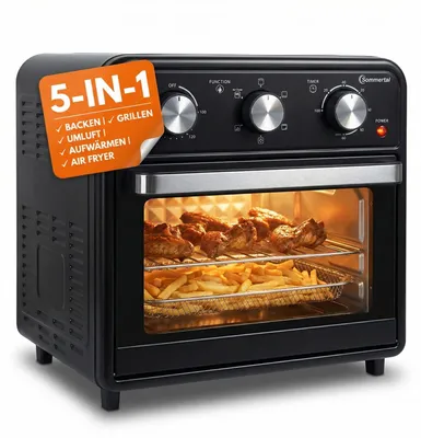 Produktbild von Sommertal Minibackofen 20 Liter mit Umluft & Heißluftfritteuse, 1800W Tischbackofen, Backen, Grillen & Pizza, Airfryer Funktion, 100–230°C