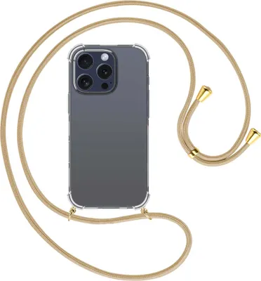 Produktbild von Handykette Backcover-Schutzhülle mit Band (Metall goldfarben) für iPhone 16 Pro - caramel