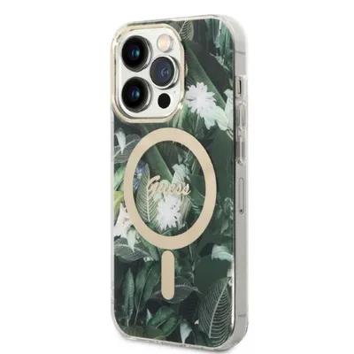 Produktbild von Guess GUBPP14LHJEACSA Hülle + Ladegerät Set iPhone 14 Pro 6.1 grün/grün Hartschalenetui Jungle MagSafe