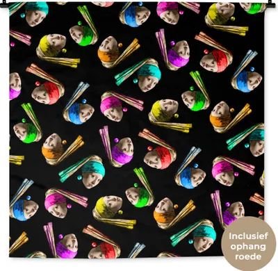 Produktbild von MuchoWow® Wandteppich Wandbehang Das Mädchen mit dem Perlenohrring - Schnittmuster - Vermeer 150x150 cm Tapisserie Dekoration Wandtuch - Wohnaccessoires - Modernes