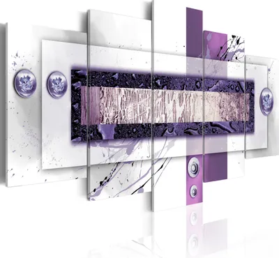 Produktbild von Leinwandbilder Abstrakt 200x100 cm Vlies Leinwandbild 5 tlg Kunstdruck modern Wandbilder XXL Wanddekoration Design Wand Bild - violett weiß Farbflecken 020101-166