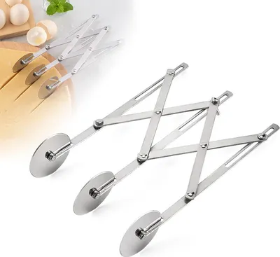 Immagine prodotto di Tagliapasta - Tagliapasta a 3 ruote - Tagliapizza - Coltello per pizza - Rullo per pizza - Regolabile - Divisore per torte - Tagliapizza in acciaio inox - Per la cottura in cucina