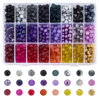 Glaskugeln 8 mm, 1080 Stück, 24 Stile, Halloween, Schwarz-Lila-Gelb