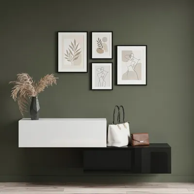 Produktbild von Planetmöbel Flur Möbel Garderobe Hängeschrank 2x 100 cm schwarz - weiß, Wandgarderobe hängend oder stehend