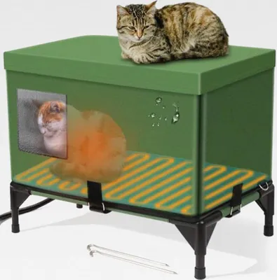 Produktbild von Katzenhaus Outdoor Winterfest Robustes, Beheiztes Katzenhaus für den Außenbereich, Wasserdicht, Sicherheits-Fluchttür, Isoliertes Außenstreu mit Heizung, speziell für verwilderte Stallkatzen
