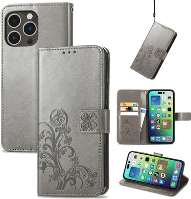 Produktbild von König Design Hülle kompatibel mit Apple iPhone 15 Pro Kunstleder Handyhülle - Handy Case Grau