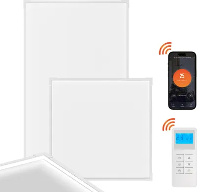 Immagine prodotto di Riscaldatore a infrarossi Bettizia con termostato, riscaldatore elettrico da 360 watt, riscaldatore a infrarossi per riscaldamento a soffitto, pannello IR con telecomando e WIFI
