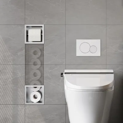 Inbaukastmodul Edelstahl mit Toilettenpapierhalter, 74x15x14 cm