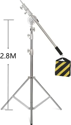 Image de Statif d'éclairage à bras croisés, hauteur maximale 2490 mm, matériau en acier inoxydable durable, 2,8 m plus 2,49 m de bar