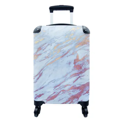 Produktbild von MuchoWow® Koffer Handgepäck Trolley Rollkoffer Kleine Reisekoffer mit 4 Rollen - Marmor - Blau - Lila - Gold - Cabin Size < 55x40x23 cm & 55x40x20 cm - Fotokoffer - Kabinenkoffer - Boardgepäck - Reise-Box - Reisekoffer - Reisegepäck - Koffer mit Bild - Trolley für Kinder