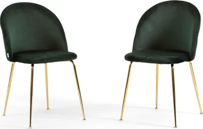 Immagine prodotto di Set di 2 sedie da pranzo imbottite, gambe in metallo, design elegante per cucina, sala da pranzo, bar e ristoranti SARA - Verde scuro/oro