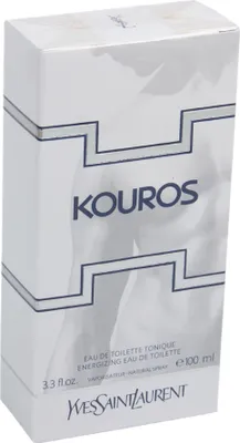 A product box for Yves Saint Laurent Kouros Energizing Eau de Toilette.