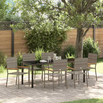 Image de Mobilier d'extérieur exclusif - Ensemble de table et chaises de jardin pour 7 personnes, gris, en résine tressée
