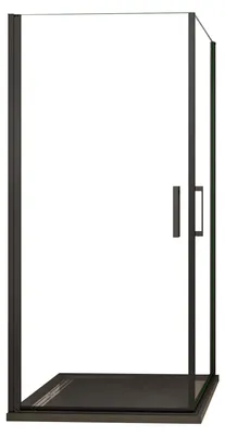 Produktbild von Duschspa Eckeinstieg 90x80cm H.200cm schwarze Duschkabine mit schwarze Duschtasse 8mm NANO ESG-Glas Schwingtür Drehtür eckdusche Duschabtrennung