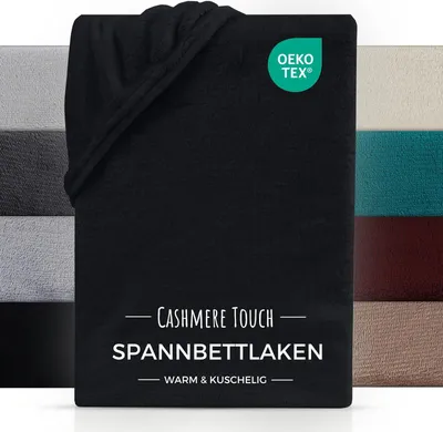 Produktbild von Cashmere Touch Spannbettlaken 140x200 cm, Kuscheliges Winter Bettlaken Schwarz