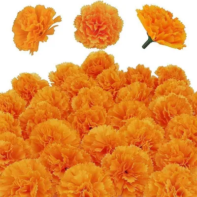 Image de Têtes de fleurs de souci artificielles, 30 pièces, fleurs en soie, couleur orange, pour la décoration et les travaux manuels
