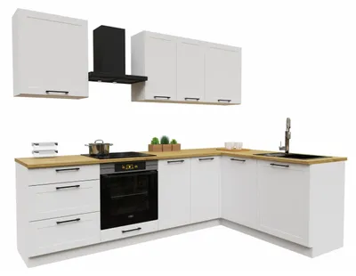 Obrázek produktu pro Rohová kuchyňská linka - tvar L - 260x170 cm - Bílá matná - s deskou dub Artisan - MDF - Moderní kuchyňský nábytek - ADELE