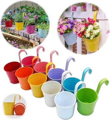 Produktbild von Metallische Blumentöpfe - Hängend - 10 Stück - Bunt - 13 x 13,5 x 9,5 cm