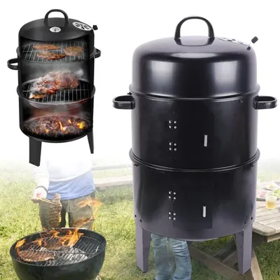 Productafbeelding van 3-in-1 houtskoolgrill en rookoven met thermometer
