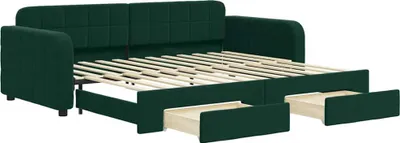 Produktbild von vidaXL Tagesbett Ausziehbar mit Schubladen Dunkelgrün 90x200 cm Samt