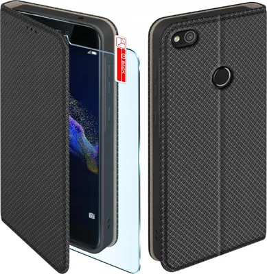 Zdjęcie produktu dla Etui z klapką do Huawei P8 Lite 2017 Zamykane Czarne Futerał + Szkło 9H